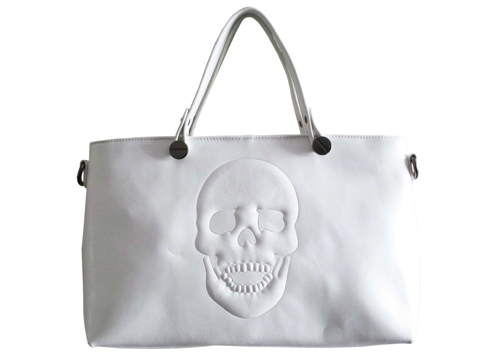 Mechaly Women's Skully White Vegan Leather Skull Handbag