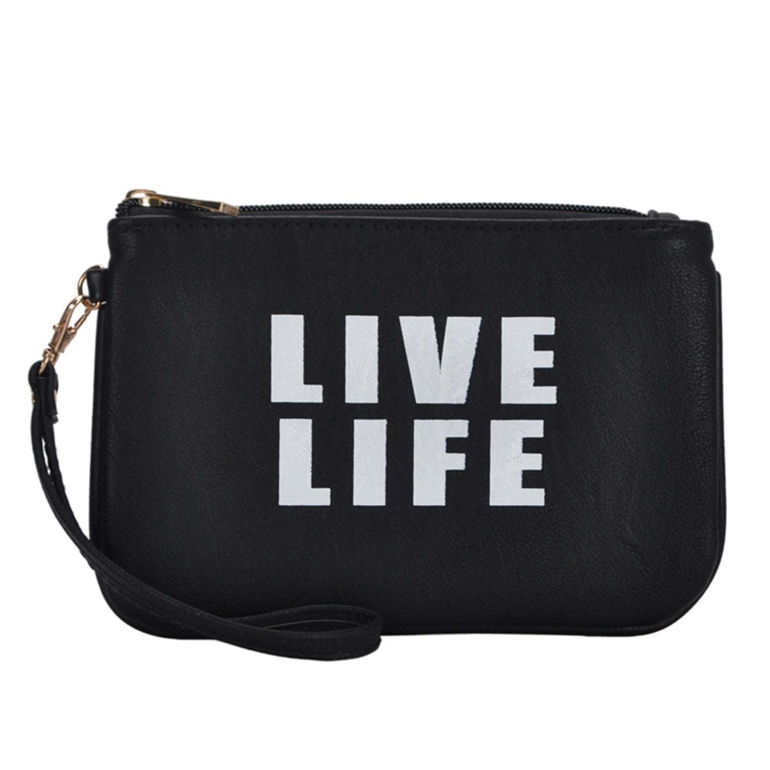 Mechaly Women's Slogan Life Black Vegan Leather Wallet