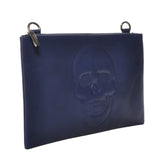 Mechaly Women's Skully Blue Vegan Leather Skull Clutch Crossbody Handbag