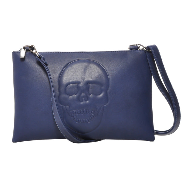 Mechaly Women's Skully Blue Vegan Leather Skull Clutch Crossbody Handbag