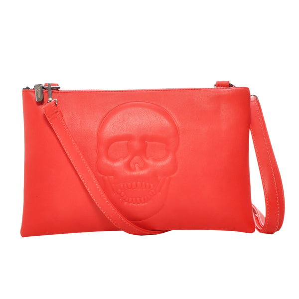 Mechaly Women's Skully Red Vegan Leather Skull Clutch Crossbody Handbag